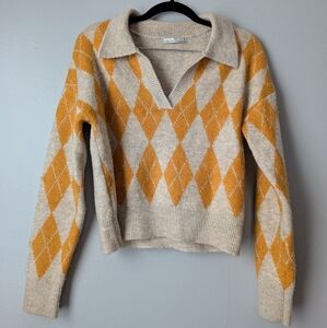 Kaily K Argyle Patterned Sweater Beige and Orange Womens S